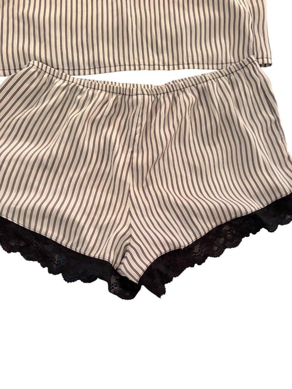 H Halston Womens Camisole Pajama Set Size M White Black Stripe Satin Lounge - Picture 4 of 9